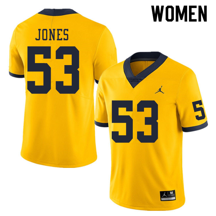 Women #53 Trente Jones Michigan Wolverines College Football Jerseys Sale-Yellow